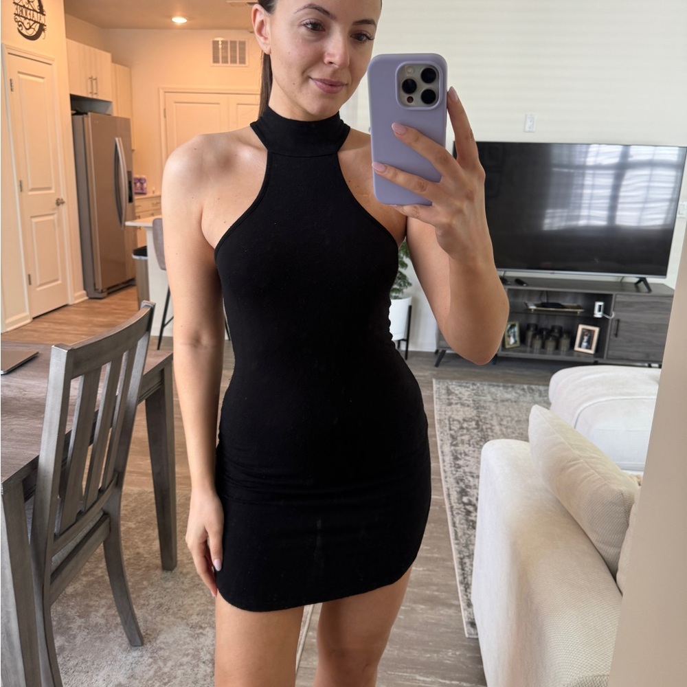 Black High Neck Mini Dress